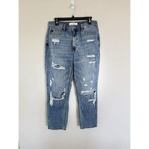Kancan Estilo Dark Wash Classic Distressed Casual Straight Leg Jeans Size 9/28